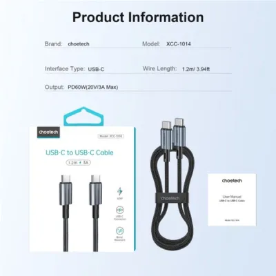 Дата кабель USB-C to USB-C 1.2m USB 2.0 60W Choetech (XCC-1014-BK) - мініатюра 7