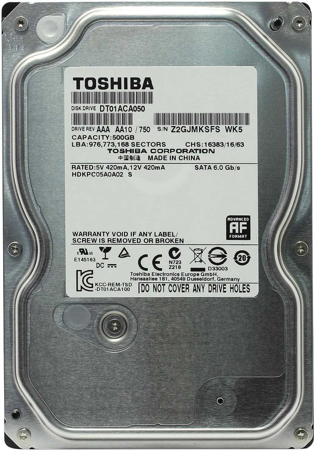 Накопичувач HDD SATA  500GB Toshiba 7200rpm 32MB (DT01ACA050) Refurbished - зображення 1