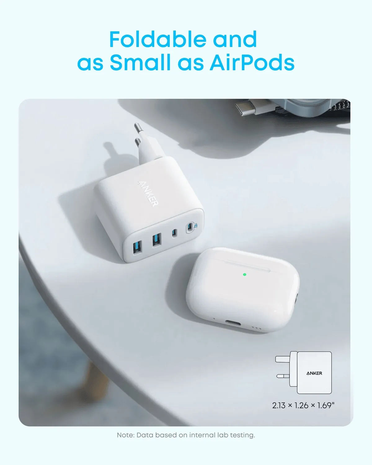Мережевий зарядний пристрій Anker Zolo Charger 50W, 2xUSB-C, 2xUSB-A, White (A121EG21) - мініатюра 3