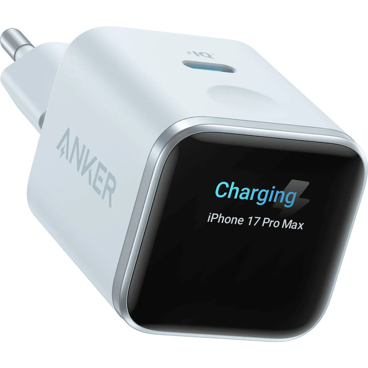 Мережевий зарядний пристрій Anker Nano Charger 45W USB-C Smart Display Misty Blue (A121DG31) - зображення 1