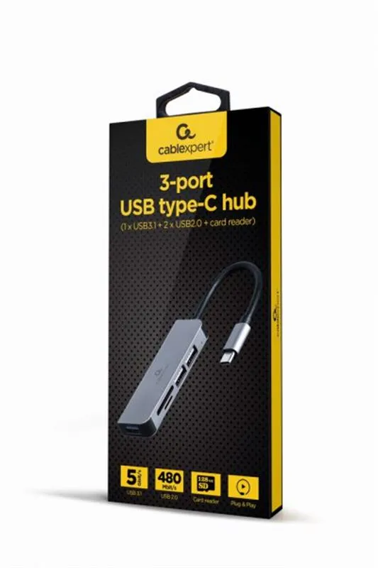 Концентратор USB Type-C Cablexpert 1xUSB3.1, 2xUSB2.0, кардрідер, метал, сірий (UHB-CM-CRU3P1U2P2-01) - зображення 1