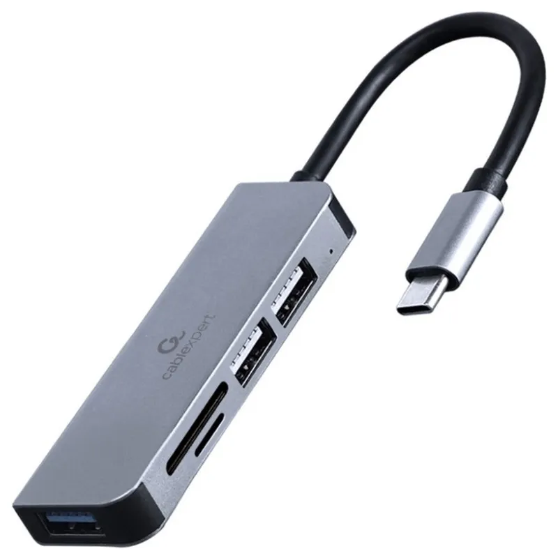 Концентратор USB Type-C Cablexpert 1xUSB3.1, 2xUSB2.0, кардрідер, метал, сірий (UHB-CM-CRU3P1U2P2-01) - мініатюра 2