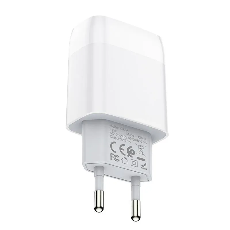 Зарядний пристрій Hoco C72A Glorious (1USB, 2.1А) White (6931474712998) + кабель Lightning - мініатюра 4