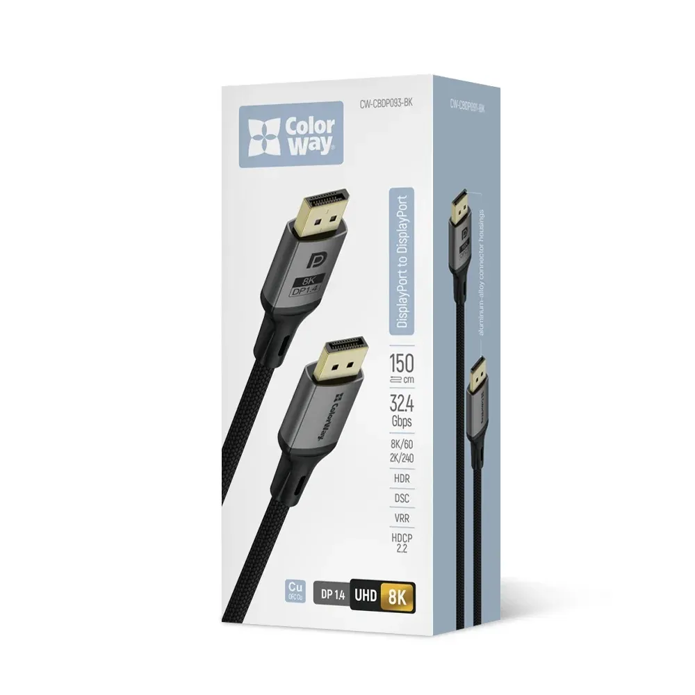 Кабель ColorWay DisplayPort-DisplayPort V1.4 8K 1.5м, Black (CW-CBDP093-BK) - мініатюра 12