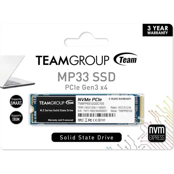 Накопичувач SSD  512GB Team MP33 M.2 2280 PCIe 3.0 x4 3D TLC (TM8FP6512G0C101) - мініатюра 4