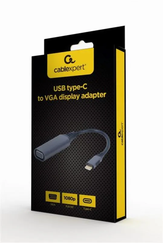 Адаптер Cablexpert VGA - USB Type-C (F/M), 0.15 м, Black (A-USB3C-VGA-01) - зображення 1