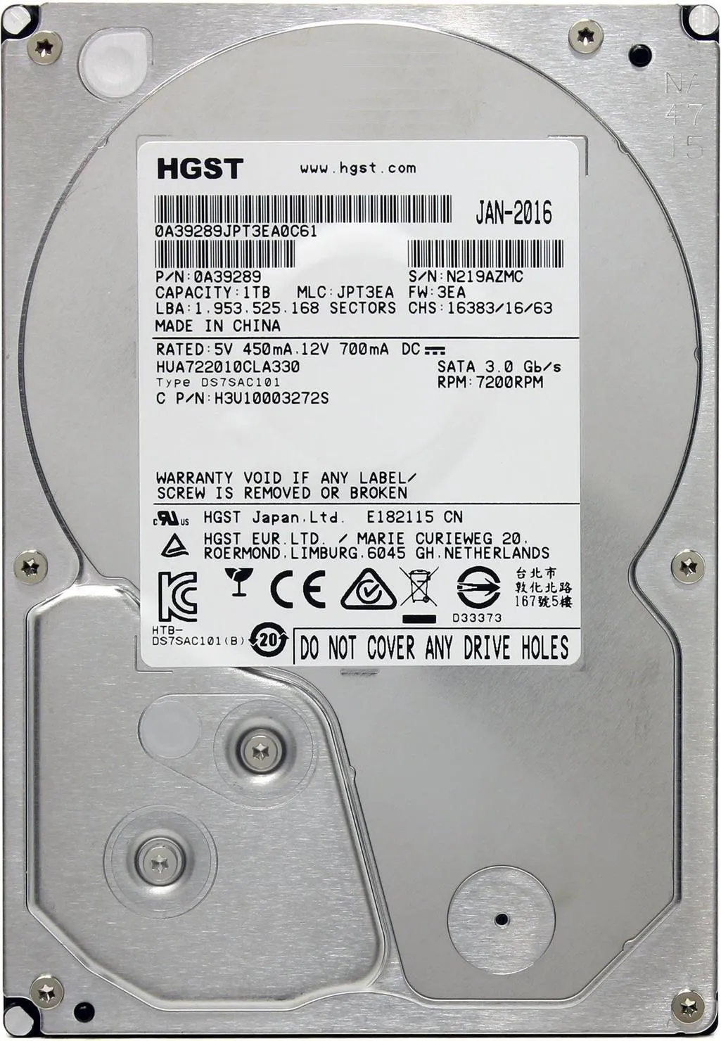 Накопичувач HDD SATA 1.0TB Hitachi (HGST) Ultrastar A7K2000 7200rpm 32MB (0A39289_HUA722010CLA330) Refurbished - зображення 1