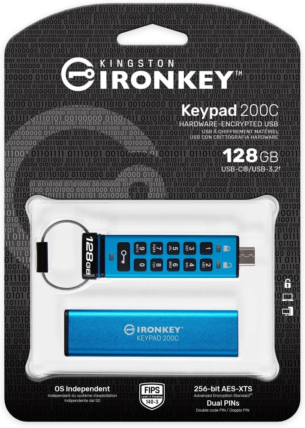Флеш-накопичувач USB3.2 128GB Kingston IronKey Keypad 200 Type-C Blue (IKKP200C/128GB) - мініатюра 6