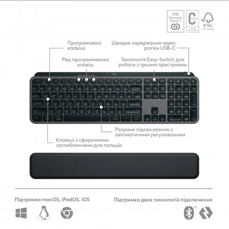 Комплект (клавіатура, миша) бездротовий Logitech MX Keys S Combo Graphite (920-011614) - мініатюра 6