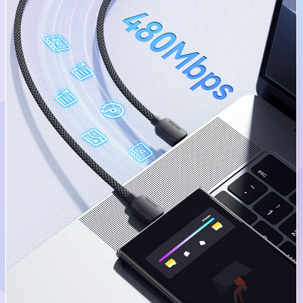 Кабель Essager Breeze USB Type-C - USB Type-C (M/M), 100W, 2 м Black (EXCTT1-WLA01-P) - мініатюра 5