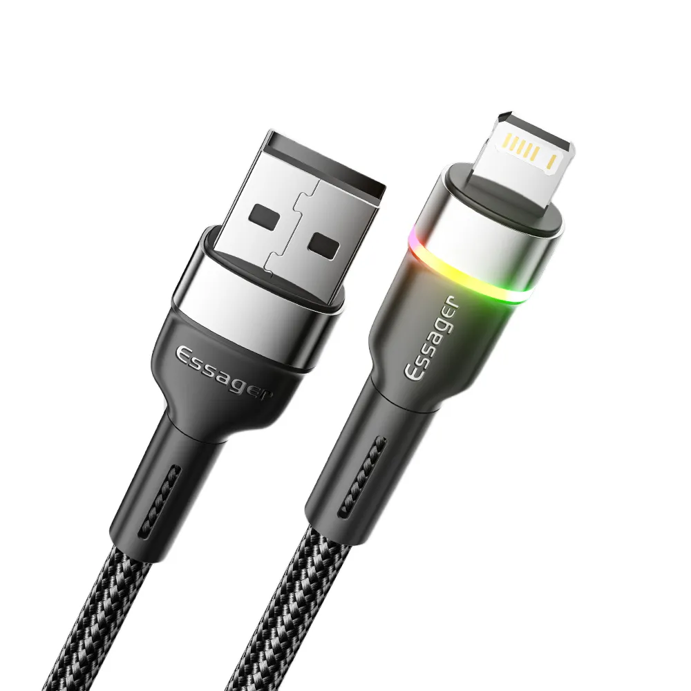 Кабель Essager Colorful LED USB - Lightning (M/M), 2.4A, 2 м Black (EXCL-XCDA01) - мініатюра 2