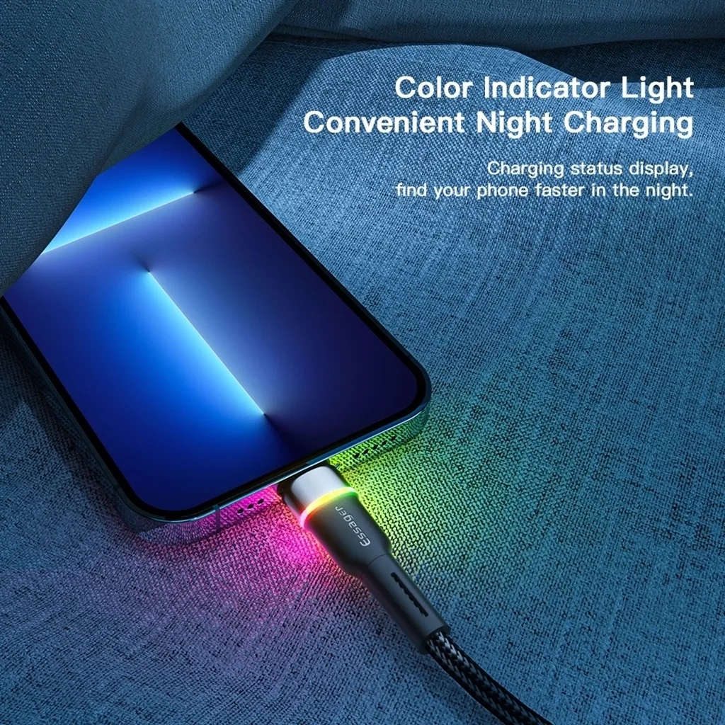 Кабель Essager Colorful LED USB - Lightning (M/M), 2.4A, 2 м Black (EXCL-XCDA01) - мініатюра 5