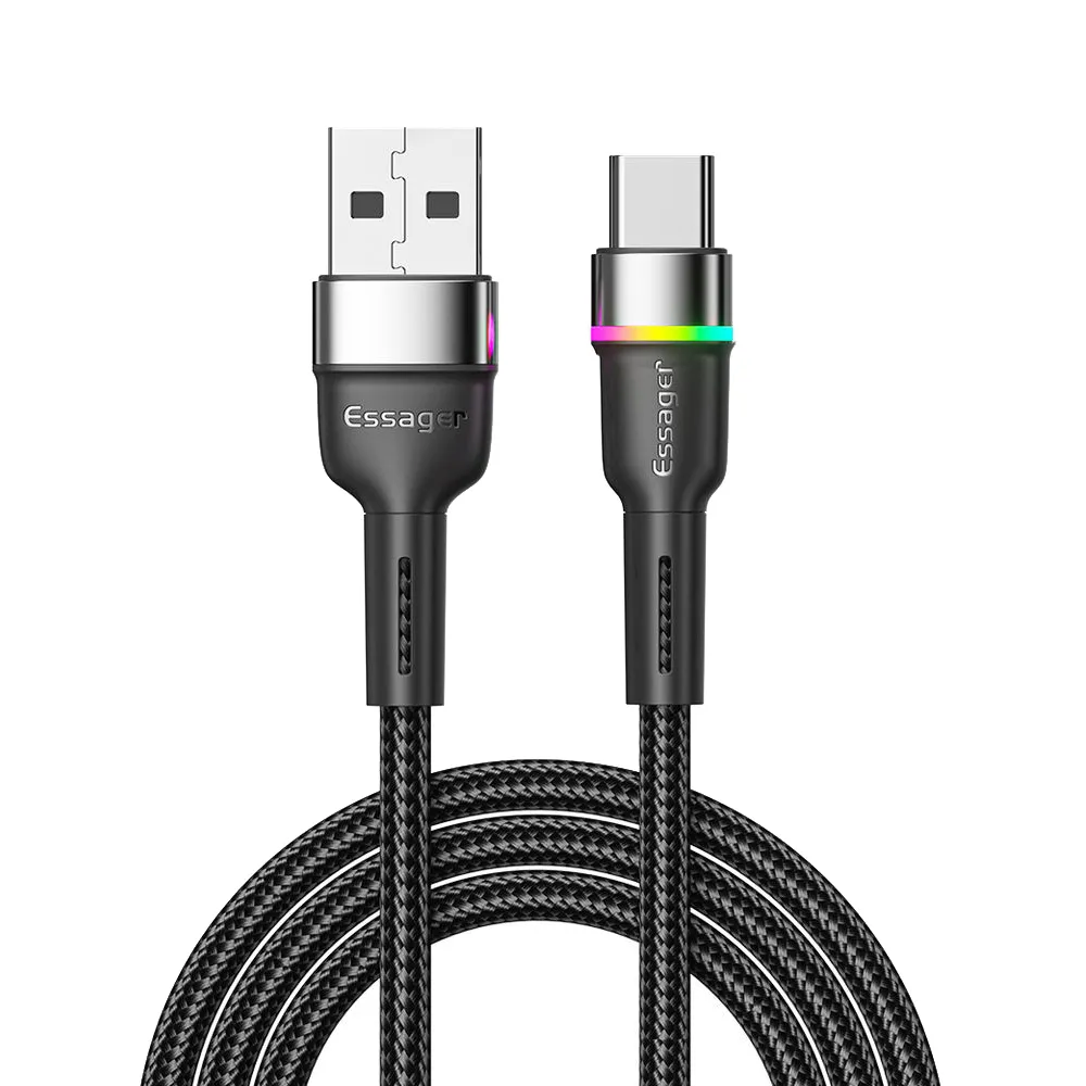 Кабель Essager Colorful LED USB - USB Type-C (M/M), 3A, 2 м Black (EXCT-XCDA01)