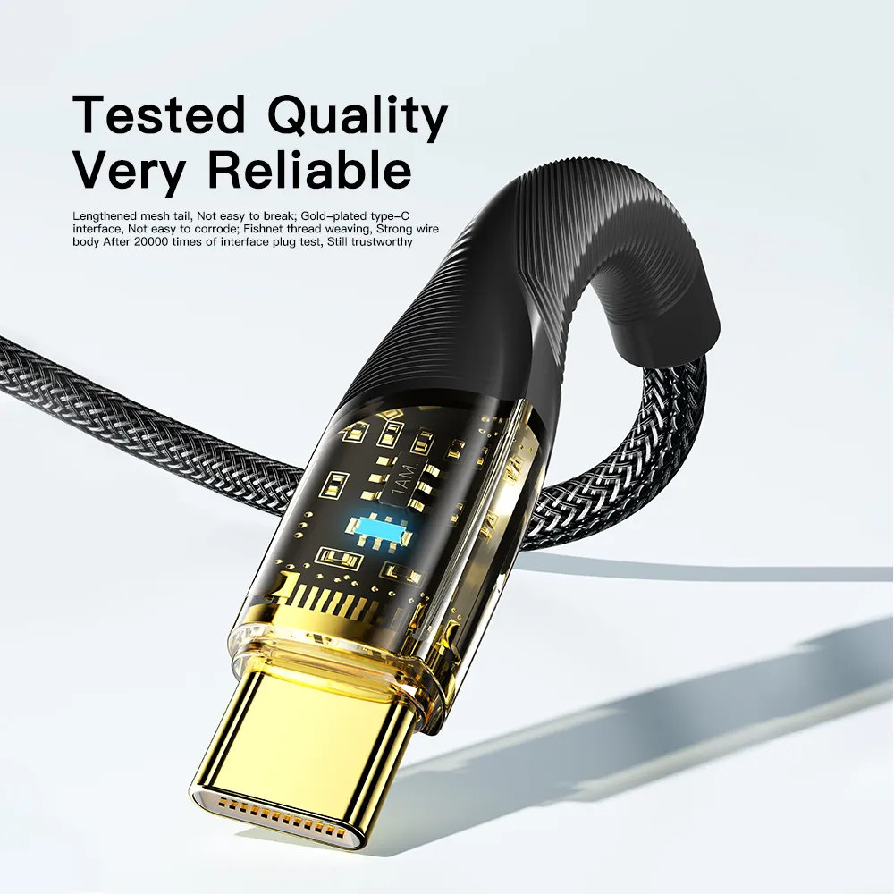 Кабель Essager Interstellar Transparent Design USB - USB Type-C (M/M), 100W, 1 м Black (EXCT-XJ01-P) - мініатюра 11