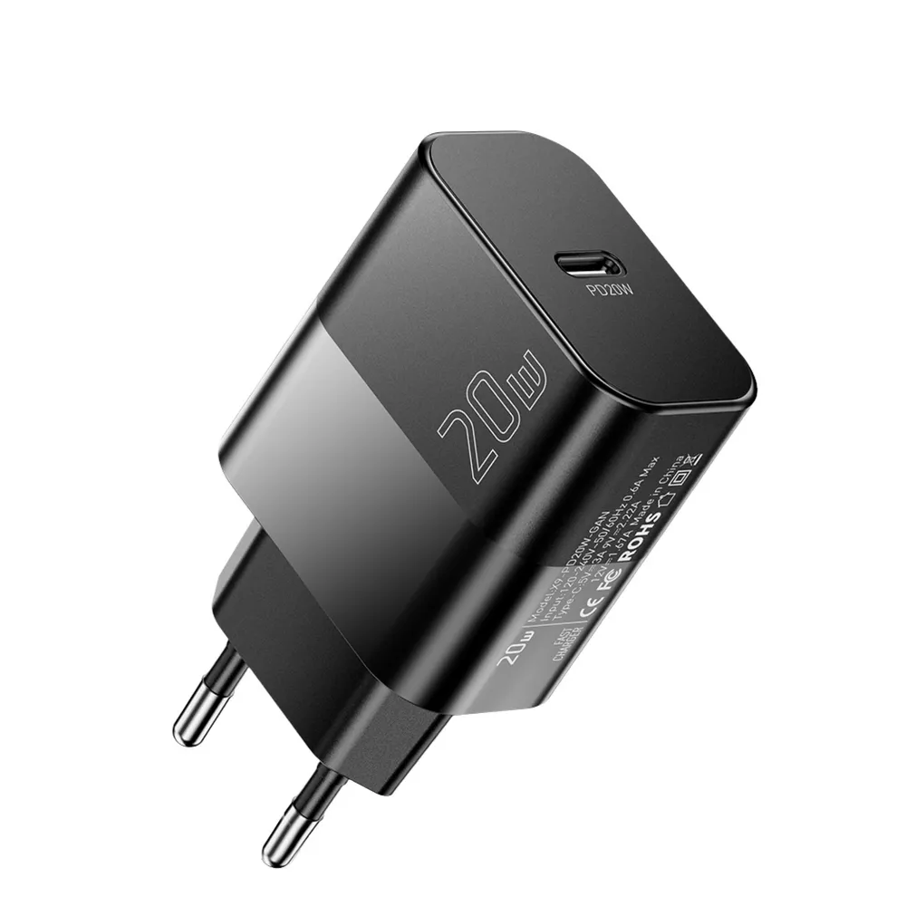 Мережевий зарядний пристрій Essager Travel Charger 20W USB-C Black (E20JSB1-SYTT1-T) + кабель USB Type-C - мініатюра 2