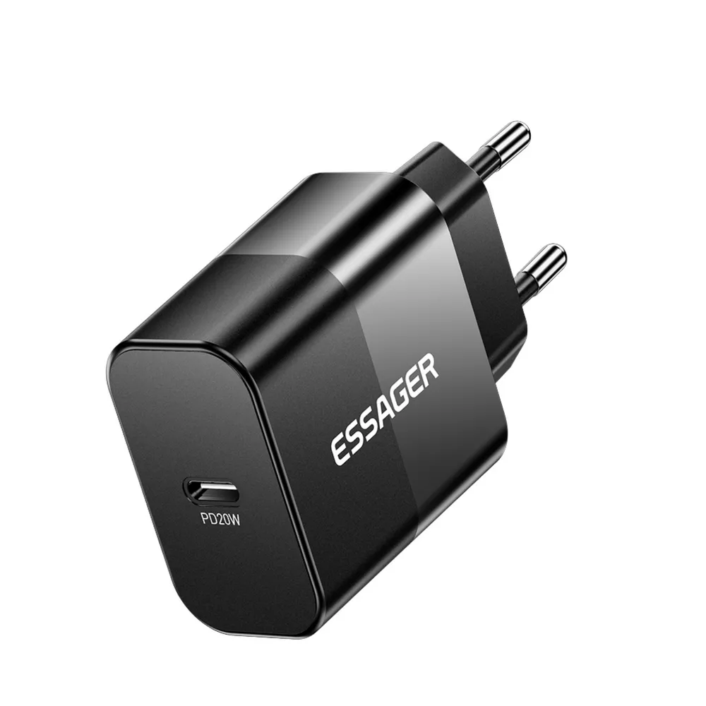 Мережевий зарядний пристрій Essager Travel Charger 20W USB-C Black (E20JSB1-SYTT1-T) + кабель USB Type-C - мініатюра 4