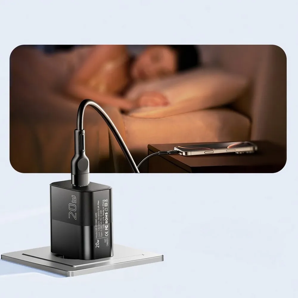Мережевий зарядний пристрій Essager Travel Charger 20W USB-C Black (E20JSB1-SYTT1-T) + кабель USB Type-C - мініатюра 6