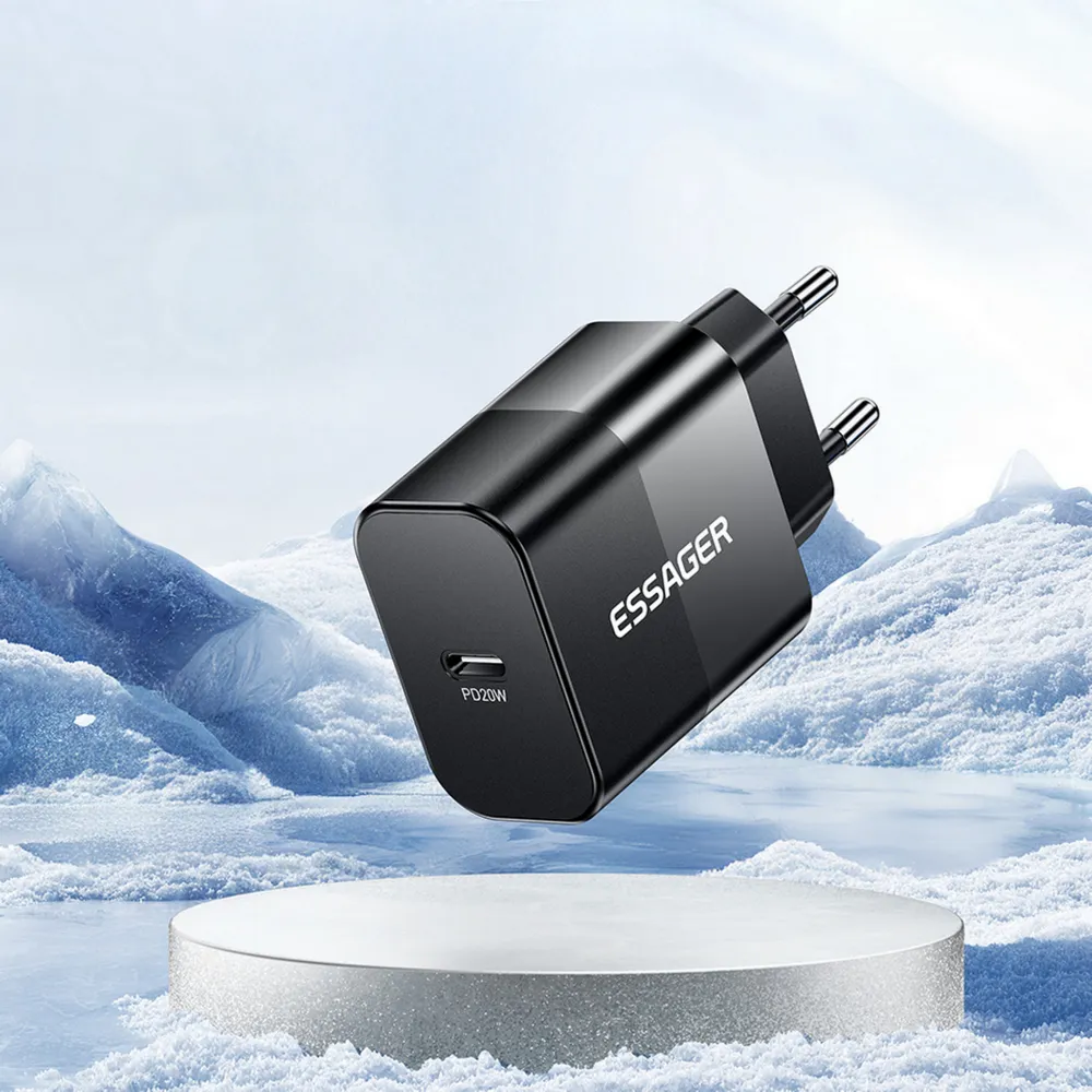 Мережевий зарядний пристрій Essager Travel Charger 20W USB-C Black (E20JSB1-SYTT1-T) + кабель USB Type-C - мініатюра 7