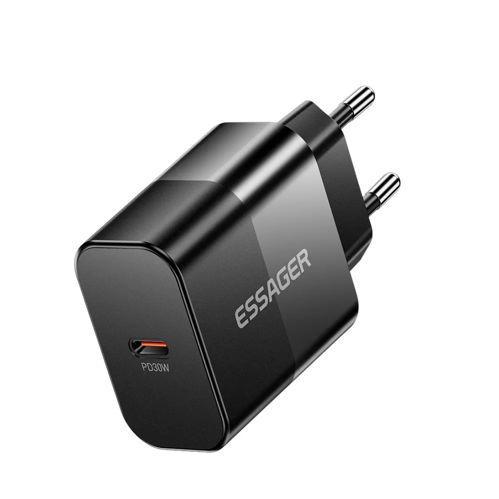 Мережевий зарядний пристрій Essager Travel Charger 30W USB-C Black (E30JSB1-SYTT1-T) + кабель USB Type-C - мініатюра 3