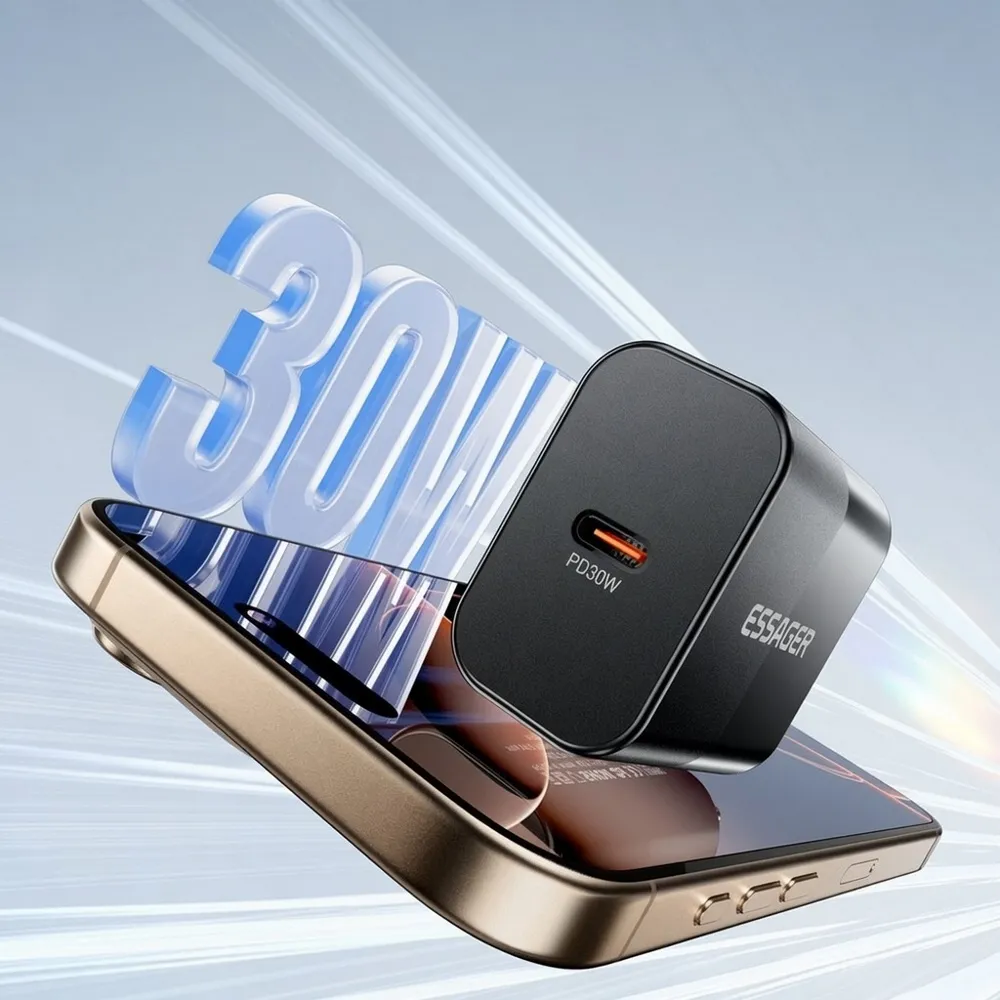 Мережевий зарядний пристрій Essager Travel Charger 30W USB-C Black (E30JSB1-SYTT1-T) + кабель USB Type-C - мініатюра 5