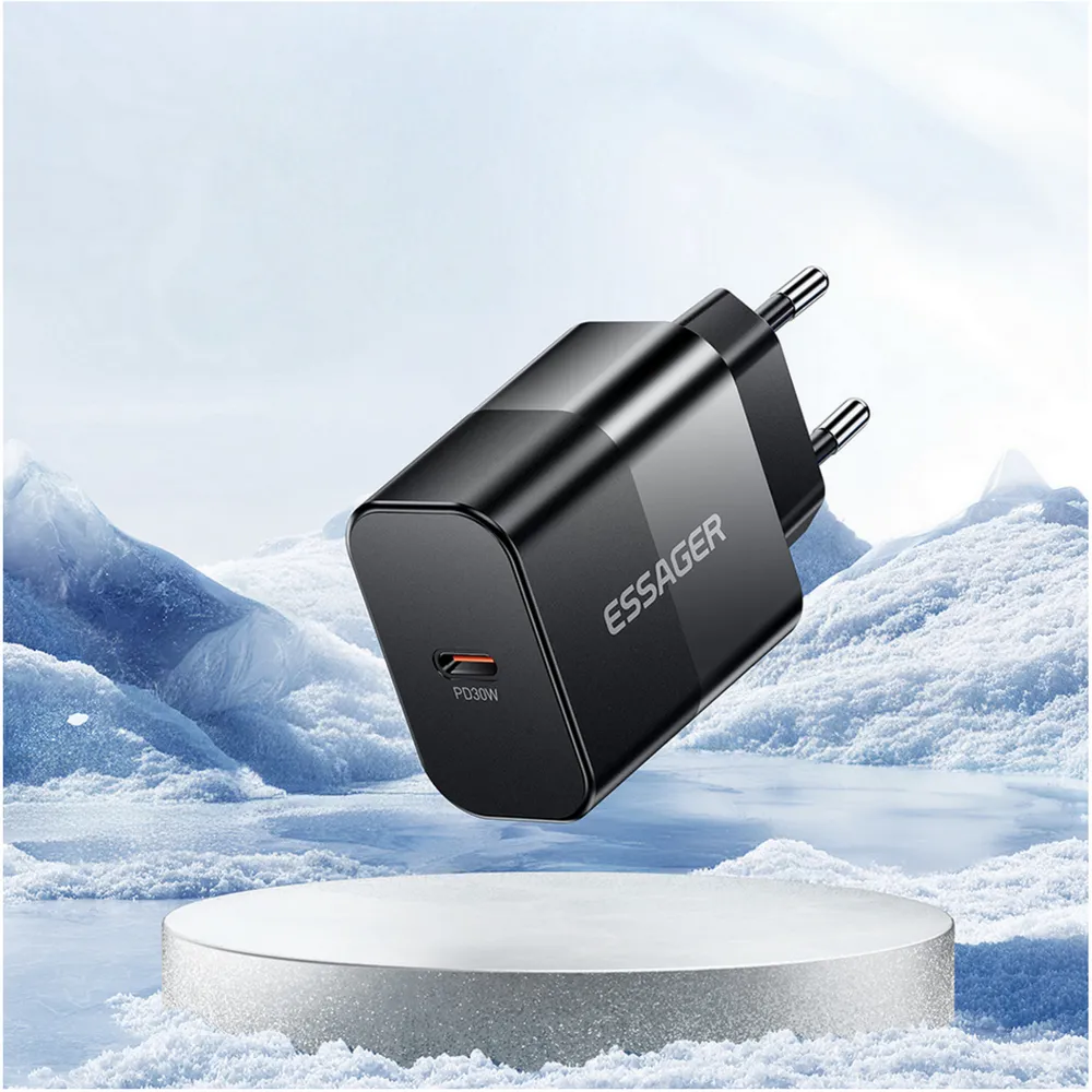 Мережевий зарядний пристрій Essager Travel Charger 30W USB-C Black (E30JSB1-SYTT1-T) + кабель USB Type-C - мініатюра 7