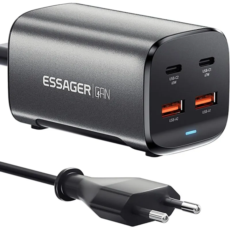 Мережевий зарядний пристрій Essager Collection 67W GaN (2xUSB-A, 2xUSB-C) Black (ECT2AC-JYB0G-Z) - зображення 1