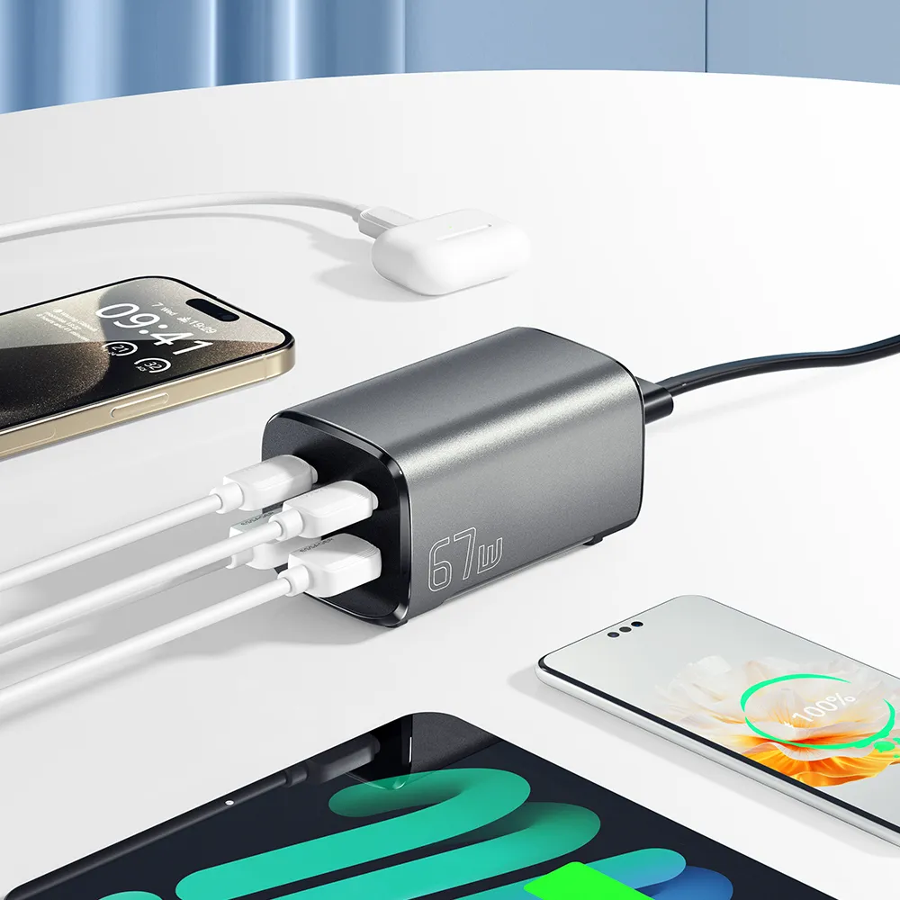 Мережевий зарядний пристрій Essager Collection 67W GaN (2xUSB-A, 2xUSB-C) Black (ECT2AC-JYB0G-Z) - мініатюра 3