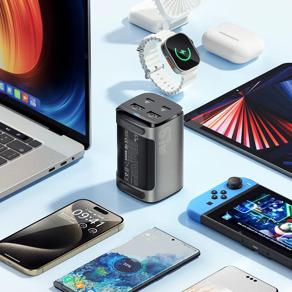 Мережевий зарядний пристрій Essager Collection 67W GaN (2xUSB-A, 2xUSB-C) Black (ECT2AC-JYB0G-Z) - мініатюра 4