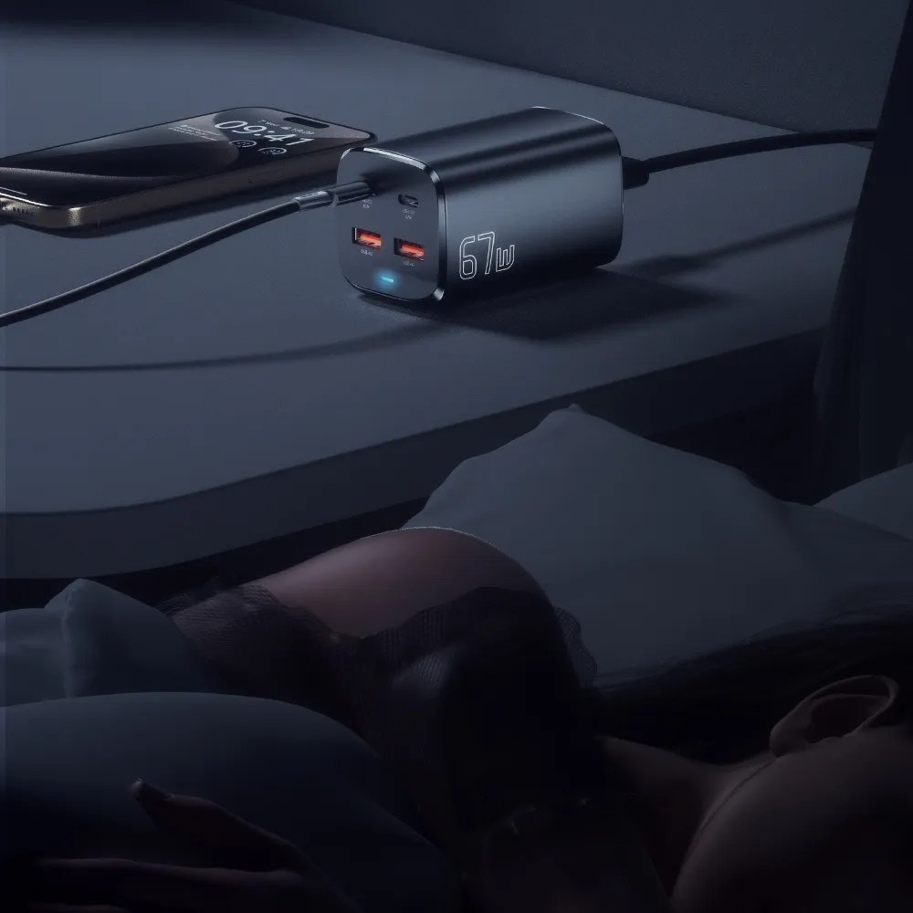 Мережевий зарядний пристрій Essager Collection 67W GaN (2xUSB-A, 2xUSB-C) Black (ECT2AC-JYB0G-Z) - мініатюра 7