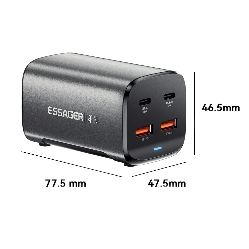 Мережевий зарядний пристрій Essager Collection 67W GaN (2xUSB-A, 2xUSB-C) Black (ECT2AC-JYB0G-Z) - мініатюра 9