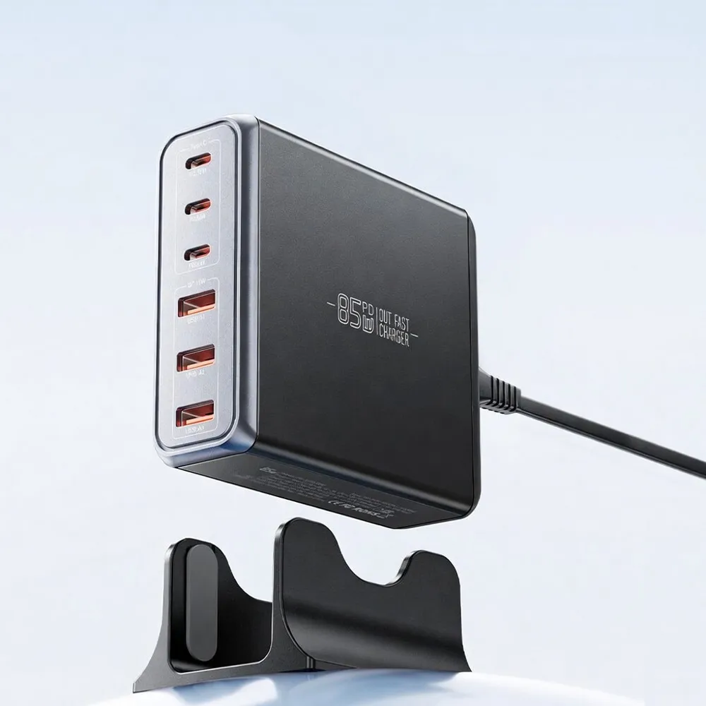 Мережевий зарядний пристрій Essager Engine 85W GaN (3xUSB-A, 3xUSB-C) Black (EZC85W-SXB0G-Z) - мініатюра 5