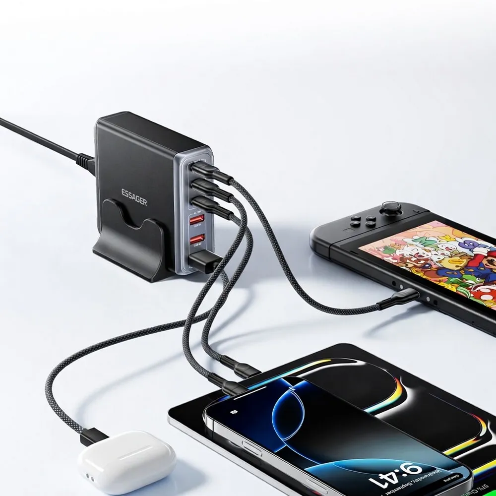 Мережевий зарядний пристрій Essager Engine 85W GaN (3xUSB-A, 3xUSB-C) Black (EZC85W-SXB0G-Z) - мініатюра 7
