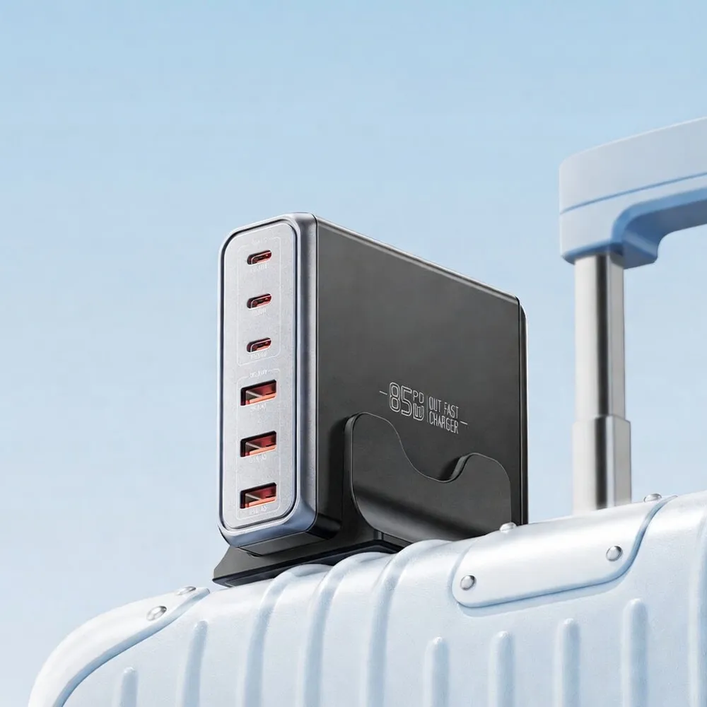 Мережевий зарядний пристрій Essager Engine 85W GaN (3xUSB-A, 3xUSB-C) Black (EZC85W-SXB0G-Z) - мініатюра 9