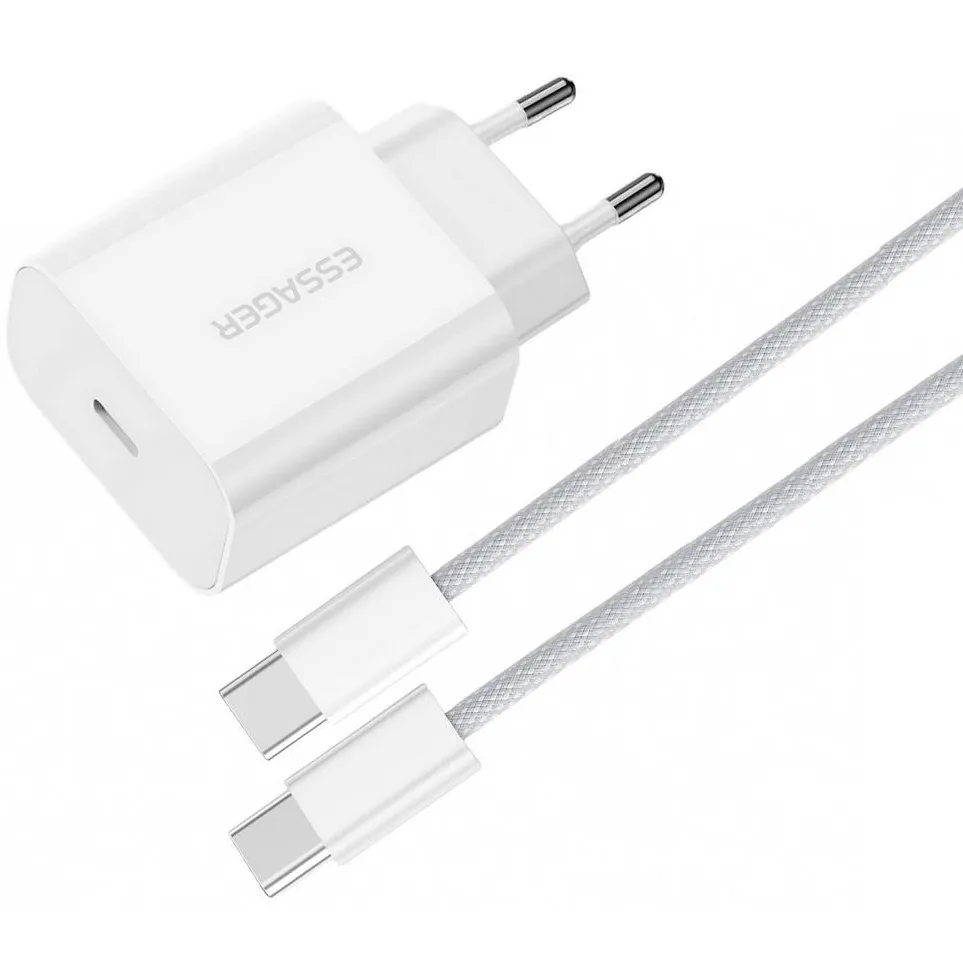 Мережевий зарядний пристрій Essager Vanjane 20W USB-C White (EFJB02-JSTT2-T) + кабель USB Type-C - зображення 1