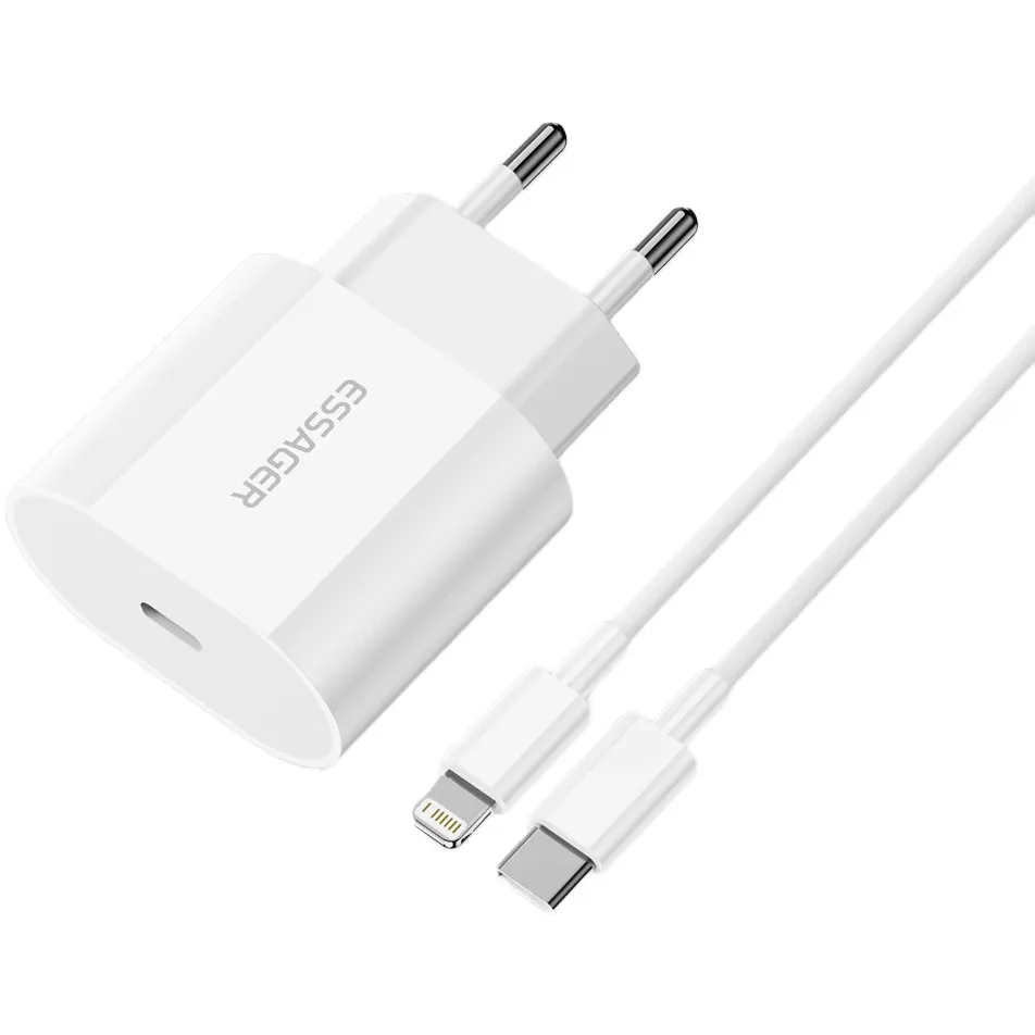 Мережевий зарядний пристрій Essager Vanjane 20W USB-C White (EFJB02-XBL02-T) + кабель Lightning - зображення 1