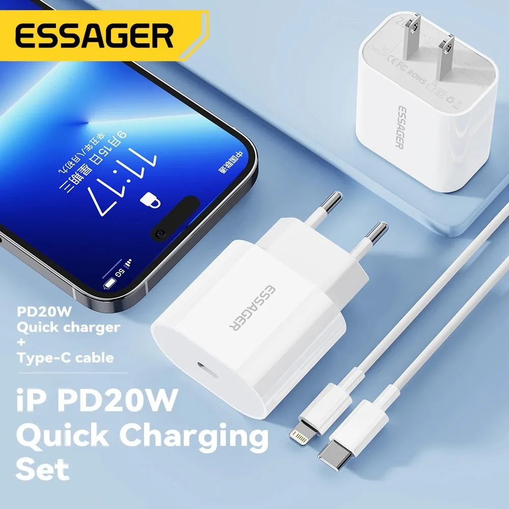 Мережевий зарядний пристрій Essager Vanjane 20W USB-C White (EFJB02-XBL02-T) + кабель Lightning - мініатюра 2