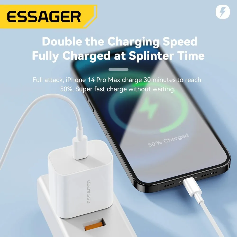 Мережевий зарядний пристрій Essager Vanjane 20W USB-C White (EFJB02-XBL02-T) + кабель Lightning - мініатюра 3