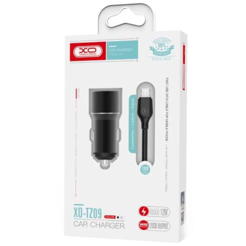 Автомобільний зарядний пристрій XO TZ09 (2USB, 2.4A) Black (6920680873487) + кабель microUSB - мініатюра 2