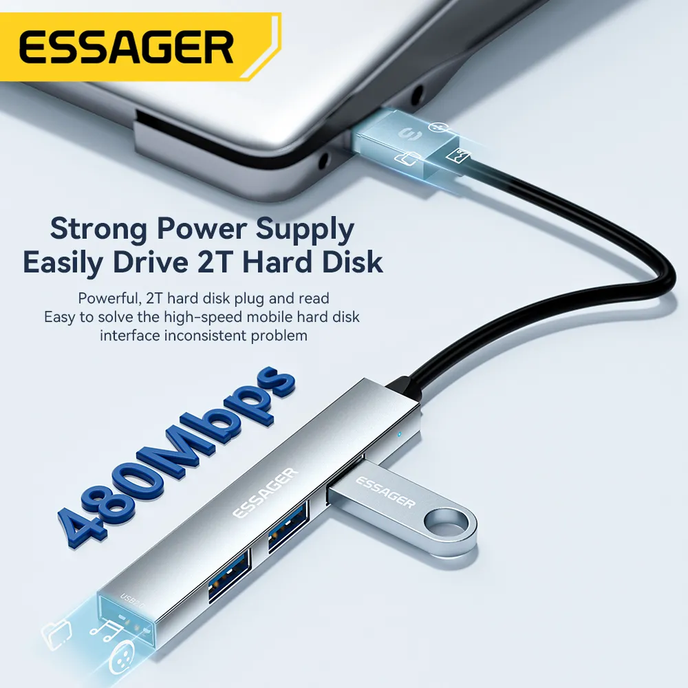 USB-хаб Essager Fengyang 4 in 1 Splitter USB-A (EHBA04-FY10-P) - мініатюра 3