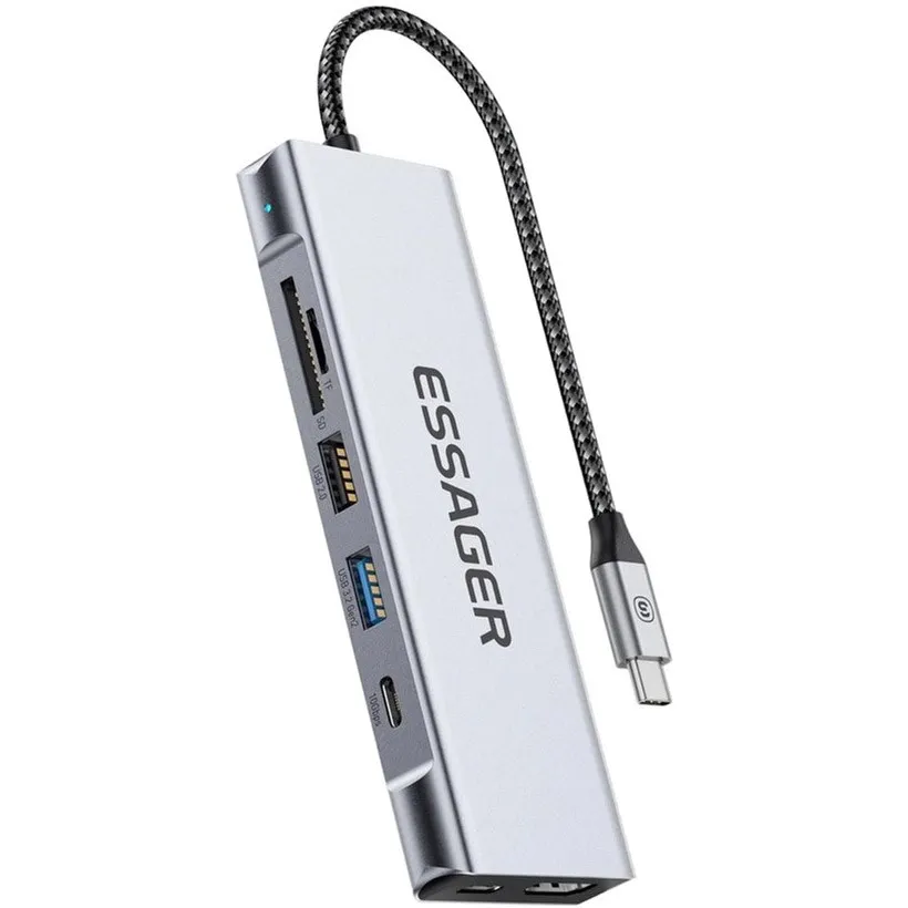 USB-хаб Essager 8 in 1 USB-C Hub with 10Gbps M.2 NVMe SSD Enclosure (EHB08-QK0G-Z) - зображення 1