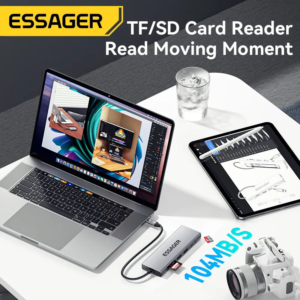 USB-хаб Essager 8 in 1 USB-C Hub with 10Gbps M.2 NVMe SSD Enclosure (EHB08-QK0G-Z) - мініатюра 3