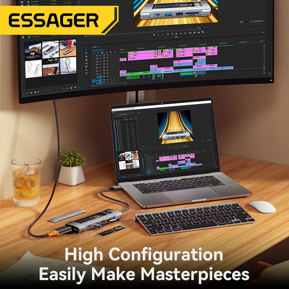 USB-хаб Essager 8 in 1 USB-C Hub with 10Gbps M.2 NVMe SSD Enclosure (EHB08-QK0G-Z) - мініатюра 5