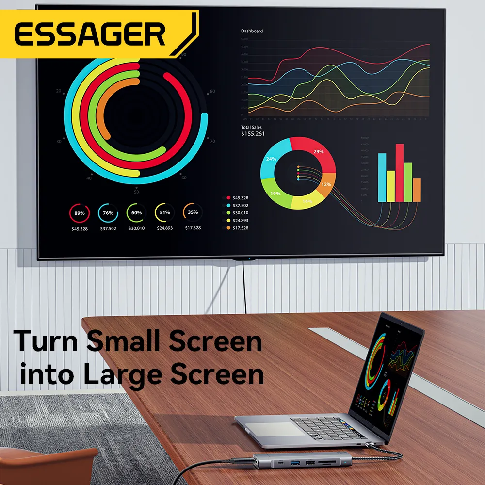 USB-хаб Essager 8 in 1 USB-C Hub with 10Gbps M.2 NVMe SSD Enclosure (EHB08-QK0G-Z) - мініатюра 8