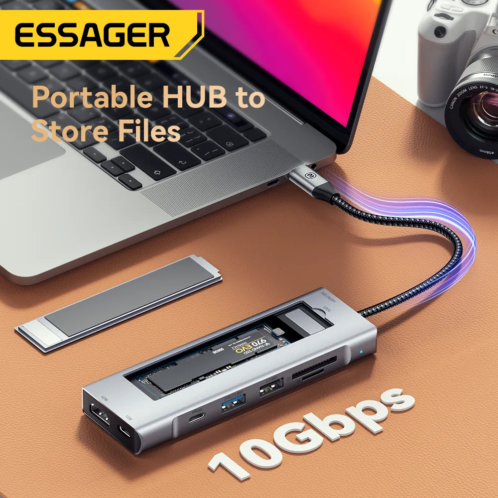 USB-хаб Essager 8 in 1 USB-C Hub with 10Gbps M.2 NVMe SSD Enclosure (EHB08-QK0G-Z) - мініатюра 9
