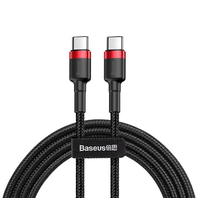 Кабель Baseus Cafule USB-C-USB-C, PD2.0 60W 1м Black/Red (CATKLF-G91) - зображення 1