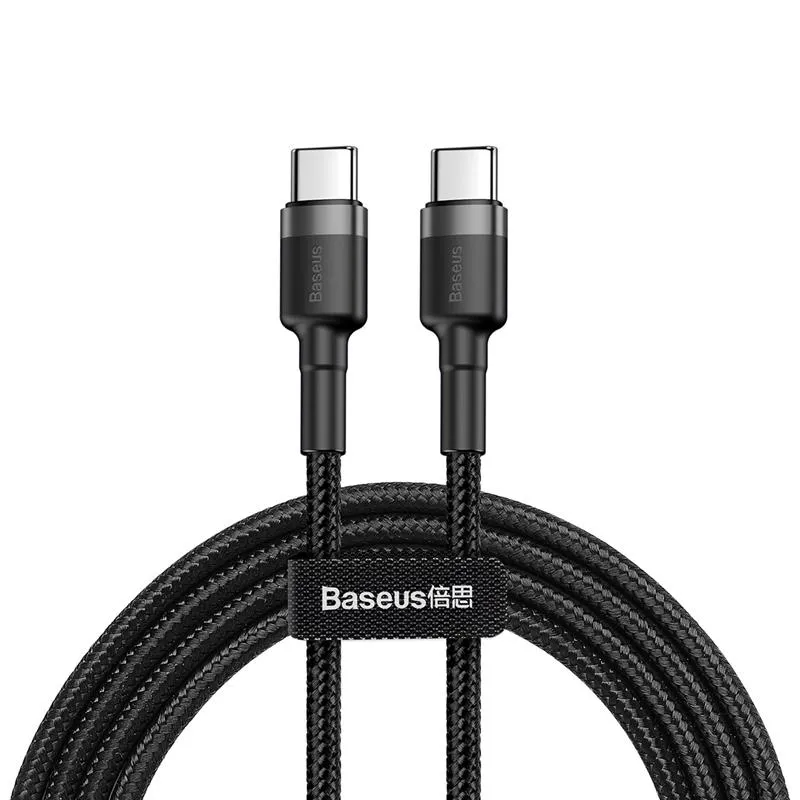 Кабель Baseus Cafule USB-C-USB-C, PD2.0 60W 2м Black/Grey (CATKLF-HG1) - зображення 1