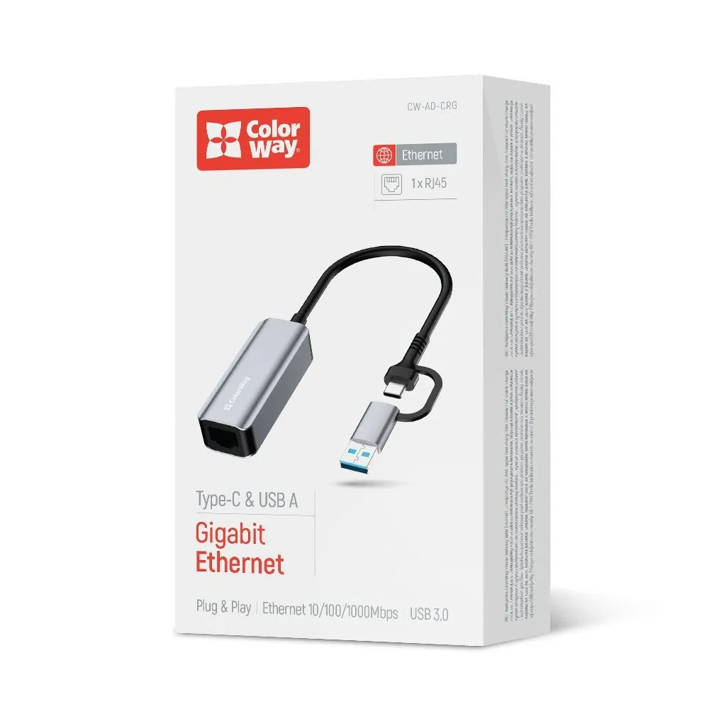 Мережевий адаптер ColorWay USB-A/USB-С 3.0 - RJ45 (CW-AD-CRG) - мініатюра 12