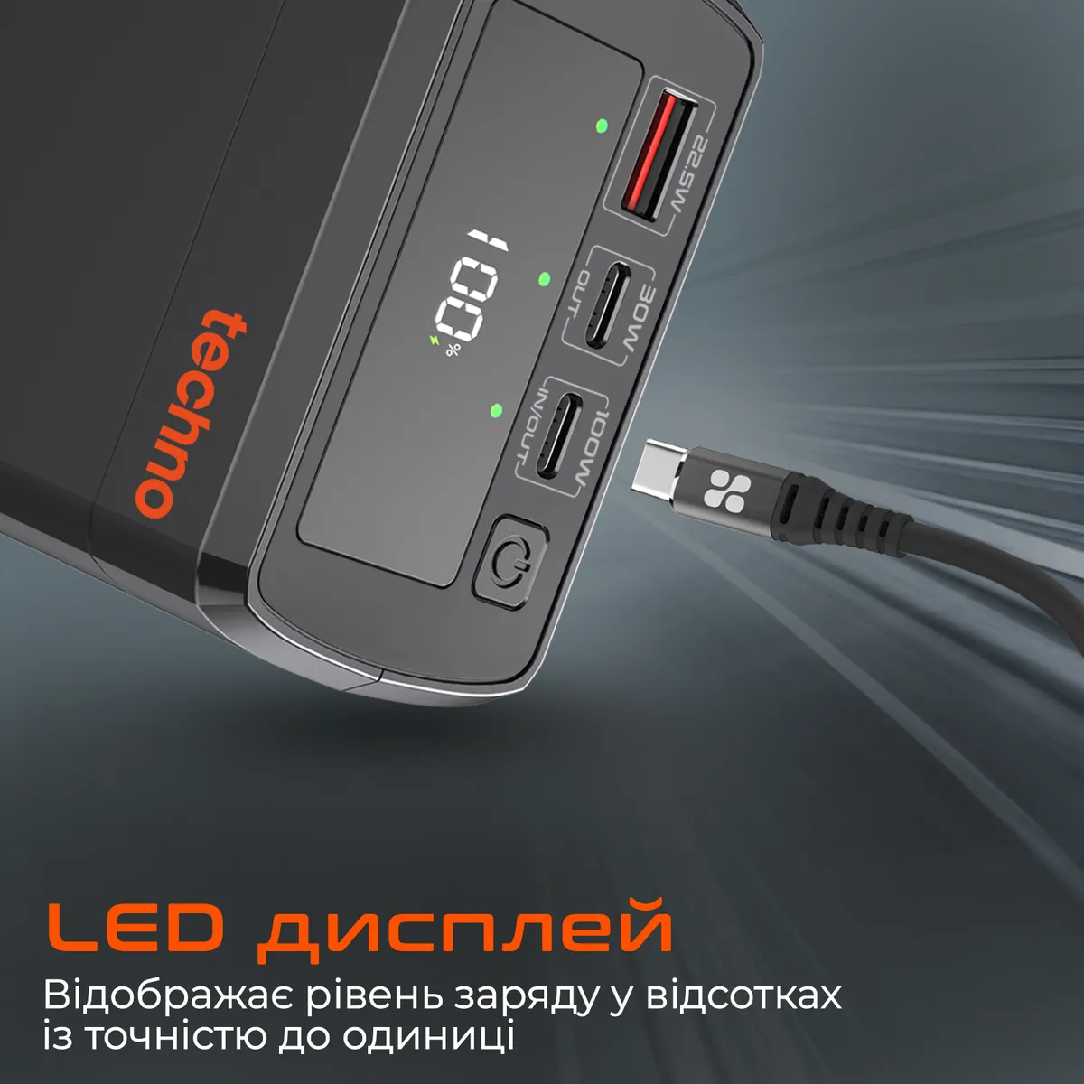 Універсальна мобільна батарея Techno PDC130 38000mAh PD 130W QC 3.0 Black - мініатюра 5
