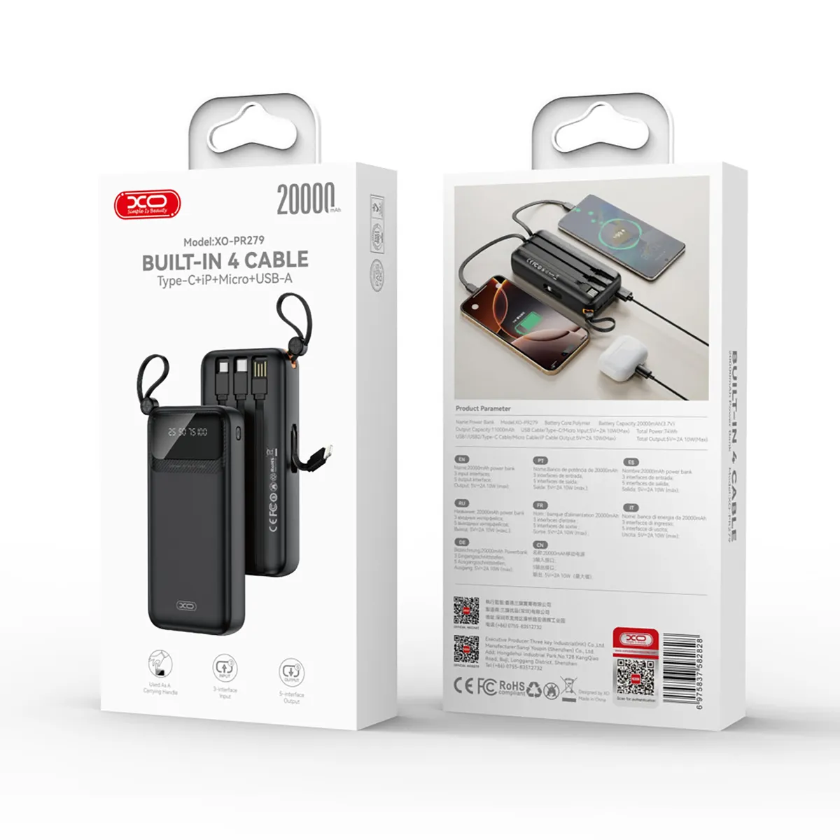 Універсальна мобільна батарея XO PR279 20000mAh 10W Black - мініатюра 6