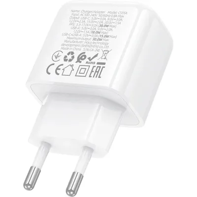 Мережевий зарядний пристрій HOCO CS55A Surplus PD30W+QC3.0 charger White - мініатюра 6